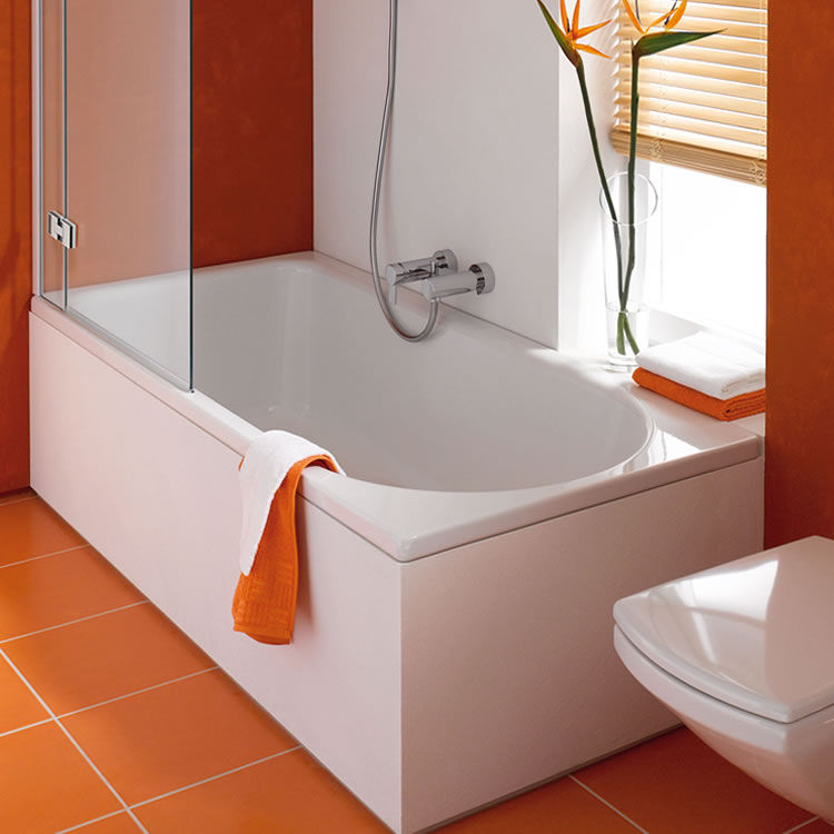 Lifestyle image of an orange theme bathroom, featuring orange floor tiles and orange painted walls