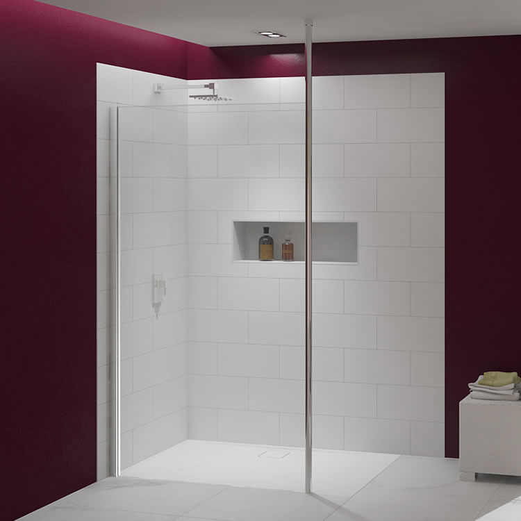 Product Lifestyle image of a Merlyn Walk-In Shower Enclosure with Vertical Post