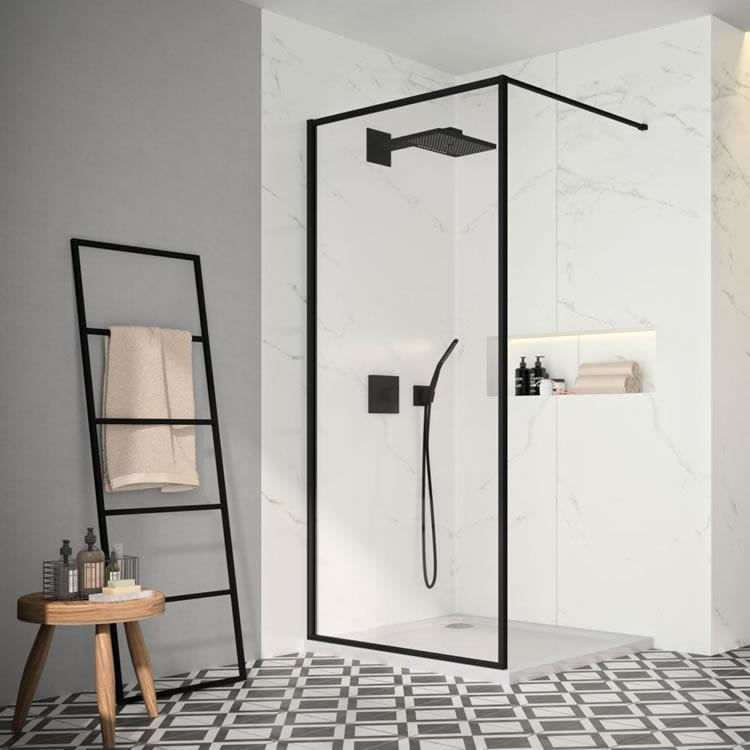 Product Lifestyle image of the Merlyn Black Framed Shower Wall