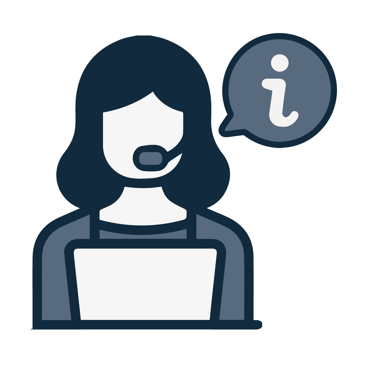 icon image of a person with a headset and speech bubble with information