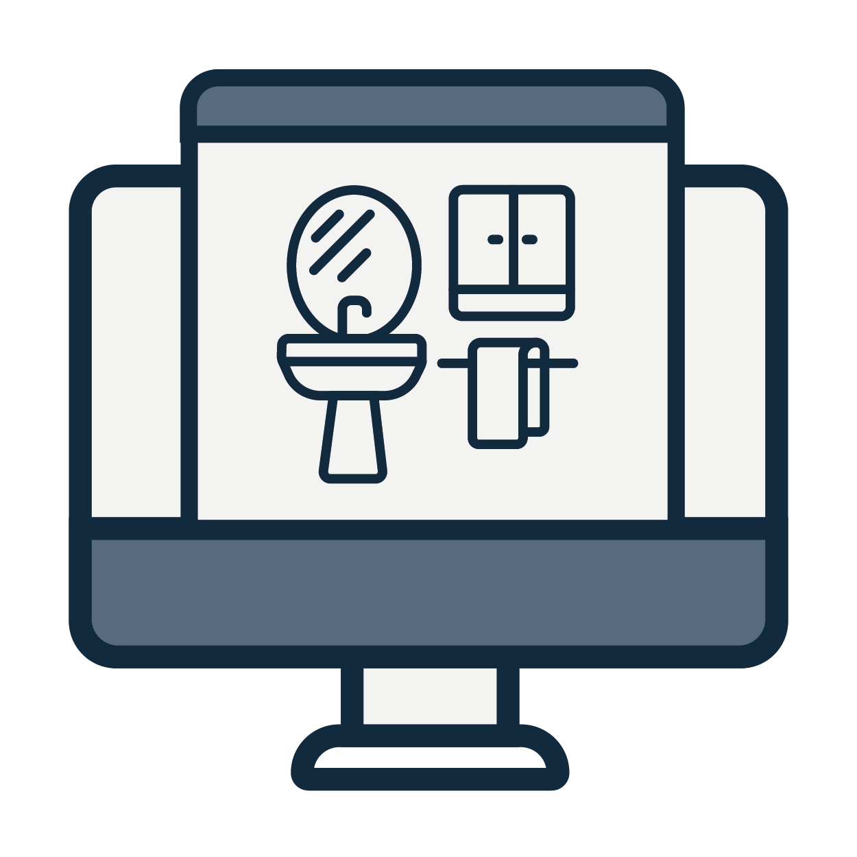 icon image of a computer screen with a bathroom design illustrated on the screen