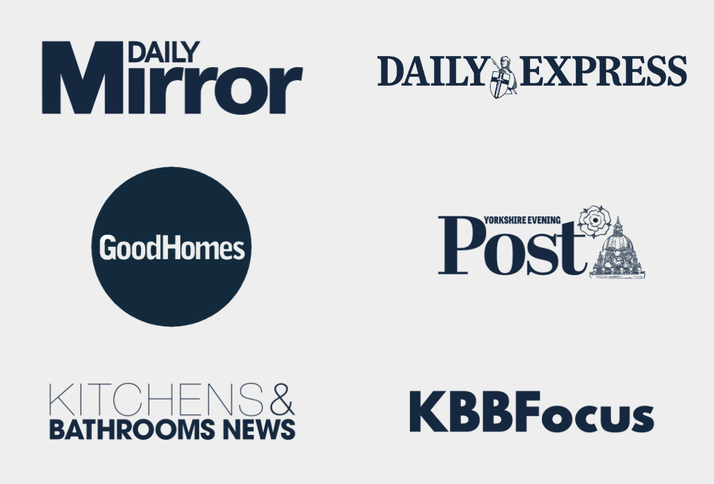 image showing Sanctuary Bathrooms press coverage and logos of publications - left side