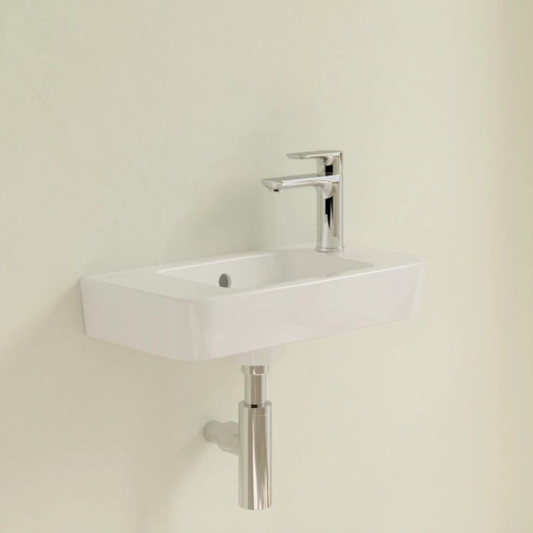 Lifestyle image of Villeroy and Boch O.Novo 500mm Compact Basin with right tap hole front angle