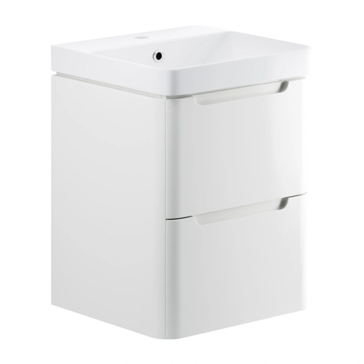 Apex White Gloss 2 Drawer Wall Hung Vanity Unit & Basin 3 Sizes Sanctuary Bathrooms