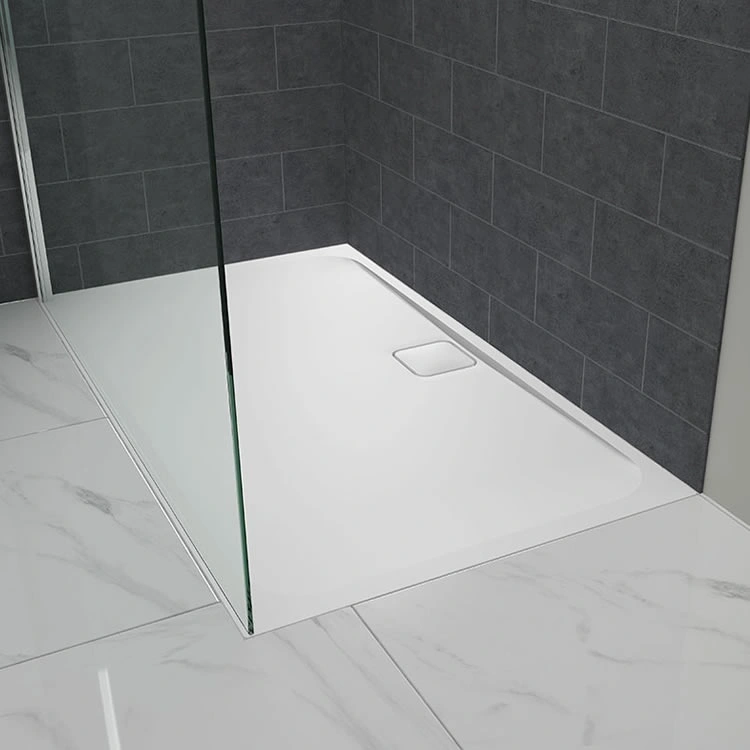 MX 1000mm x 800mm Shower Tray Rectangular Low Profile Stone Resin & Chrome Waste 