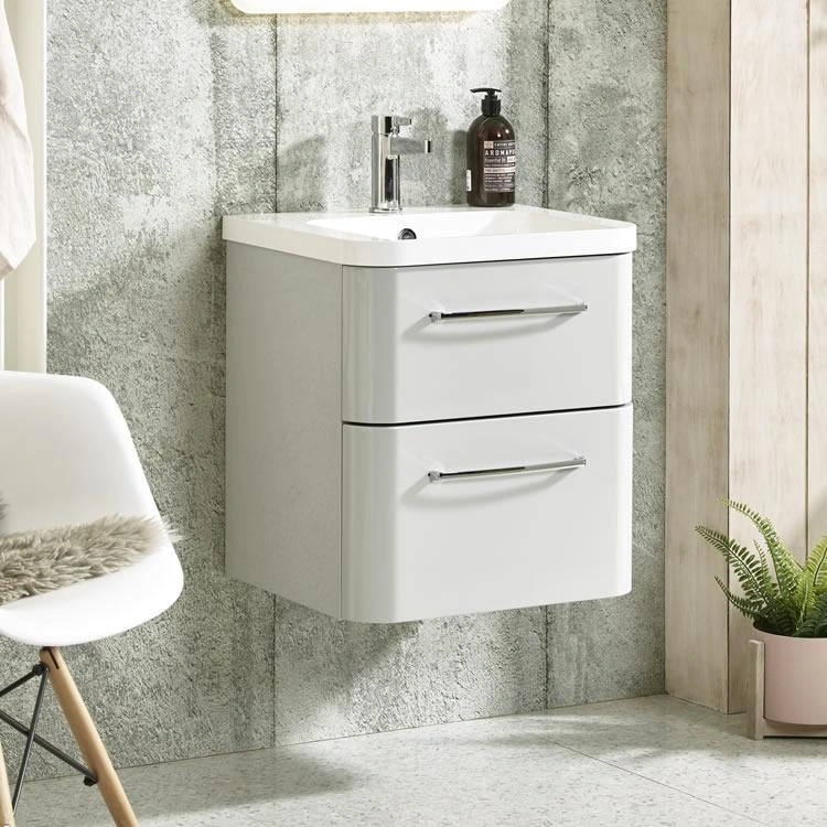 Roper Rhodes System 500mm Gloss Light Grey Wall Mounted Vanity Unit And Basin Sanctuary Bathrooms - Pale Grey Bathroom Vanity Unit