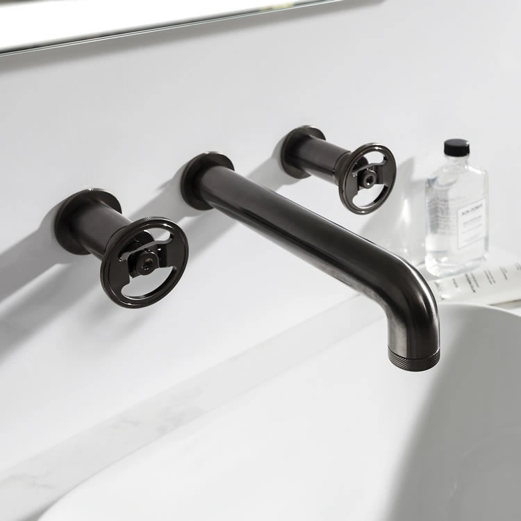 Crosswater Union Black Chrome Wheel Handle Wall Basin Mixer Sanctuary