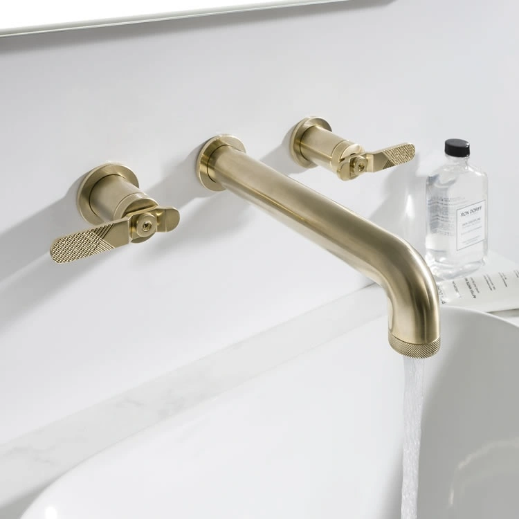 Crosswater Union Brushed Brass Wall Mounted 3 Hole Lever Basin Set