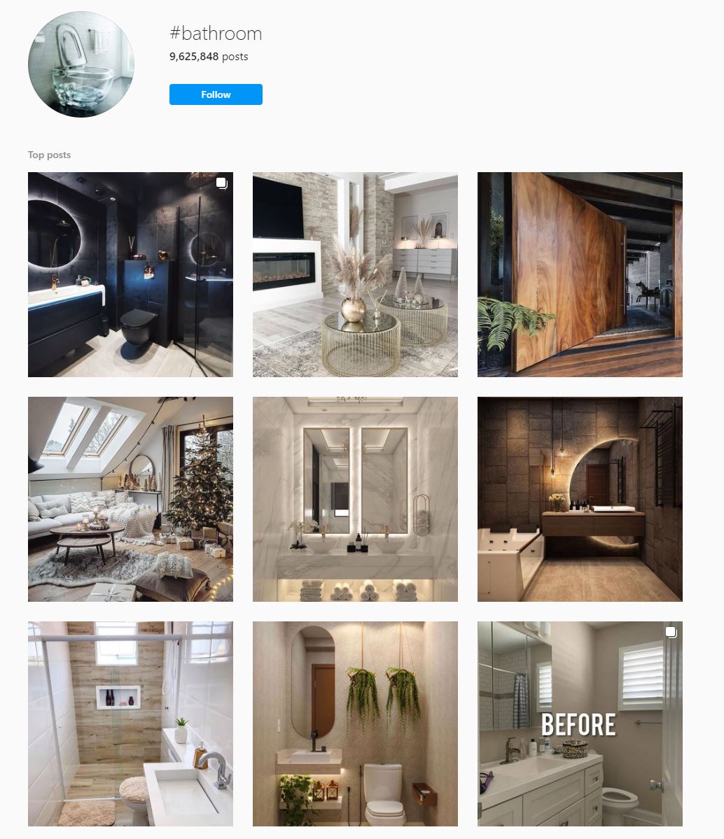 Screenshot of images on Instagram under the bathroom hashtag