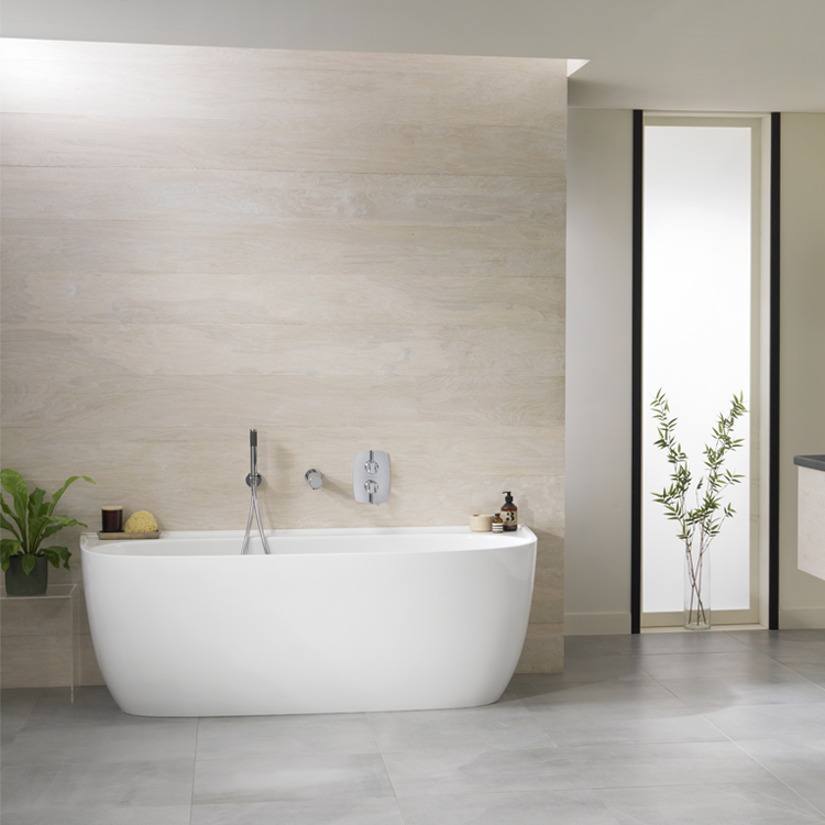 Product Lifestyle image of the Victoria and Albert Eldon Back To Wall Freestanding Bath