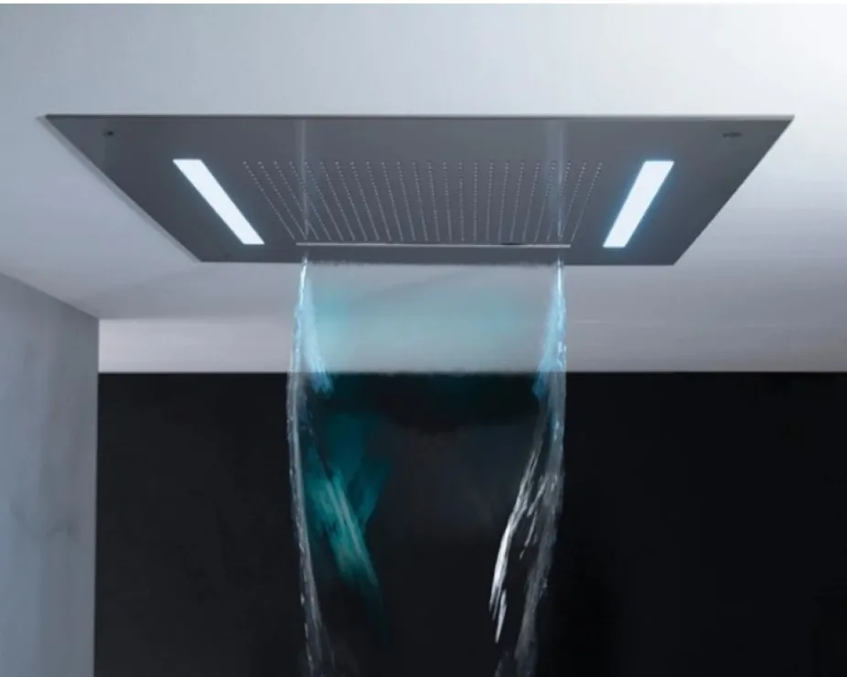 image of a recessed shower head with wave spray function and chromotherapy lighting