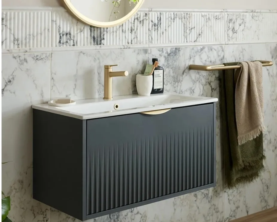 image of a vado safari fluted vanity unit along with grooved and fluted tiles