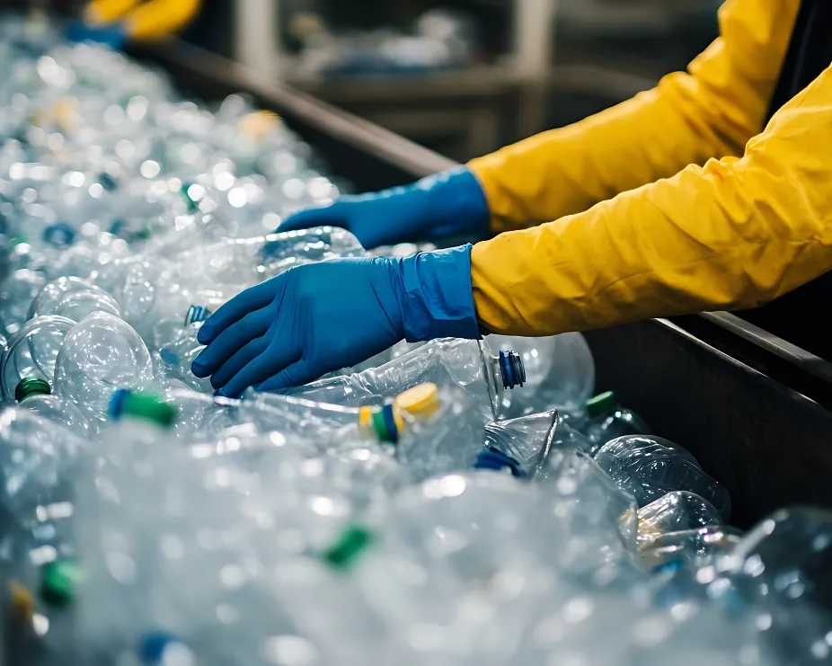 image of a person sorting plastic bottles for recycling