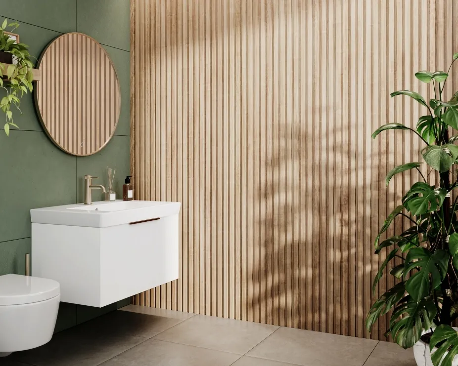 image of a bathroom with wall panelling and white vanity unit