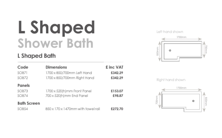 example image of sommer brochure showing bath handings and dimensions