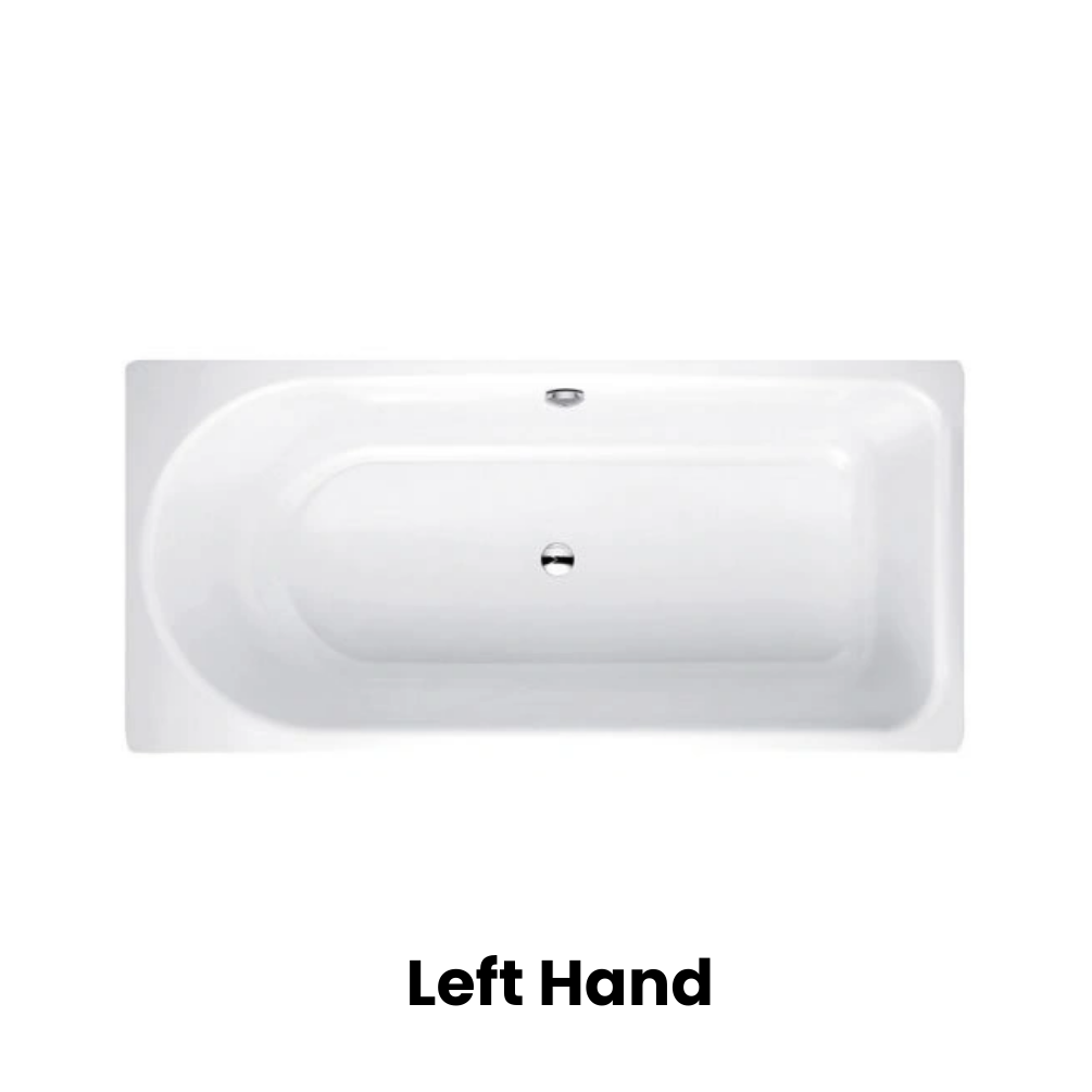 cut out image of showing left handed steel bath dictated by bathing position being on left hand side