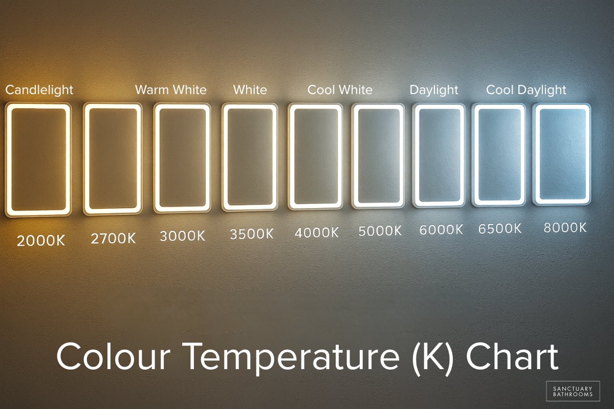 mirror colour temperature chart in kelvin image illuminated from candlelight to cool whites and daylight