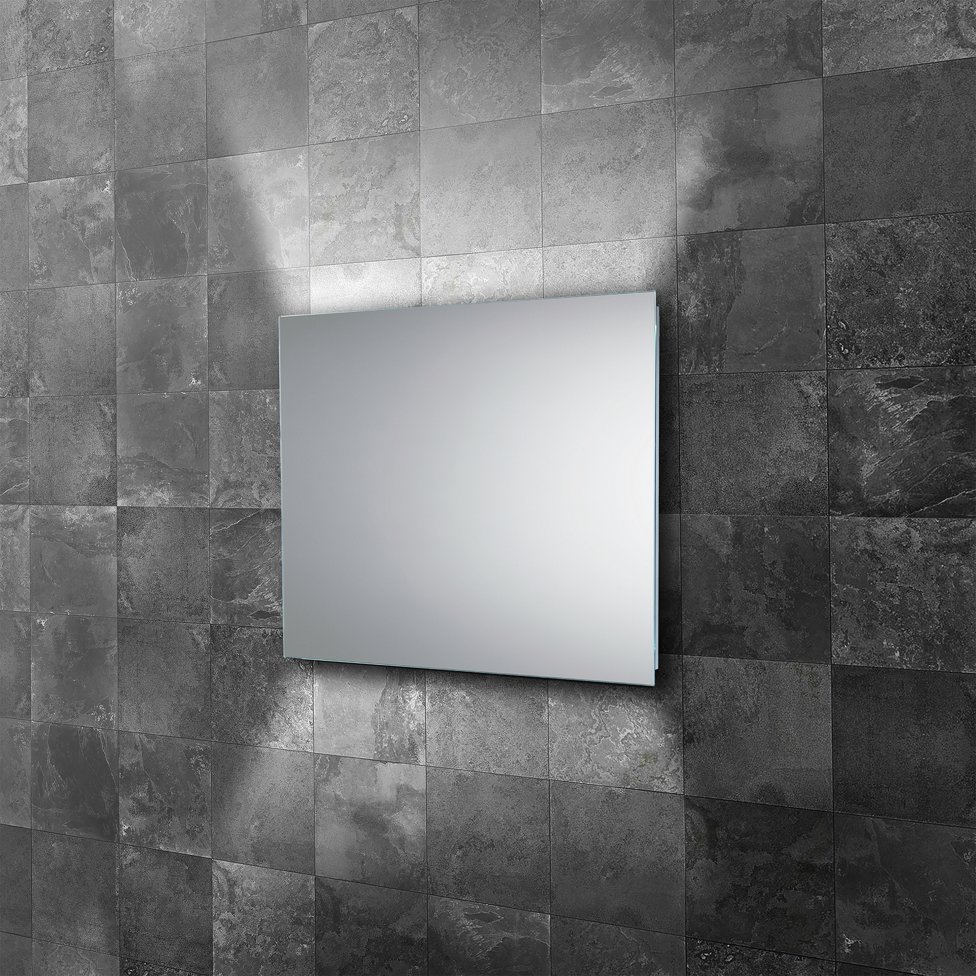 hib aura mirror on grey marble wall with 5000k daylight colour temperature lighting