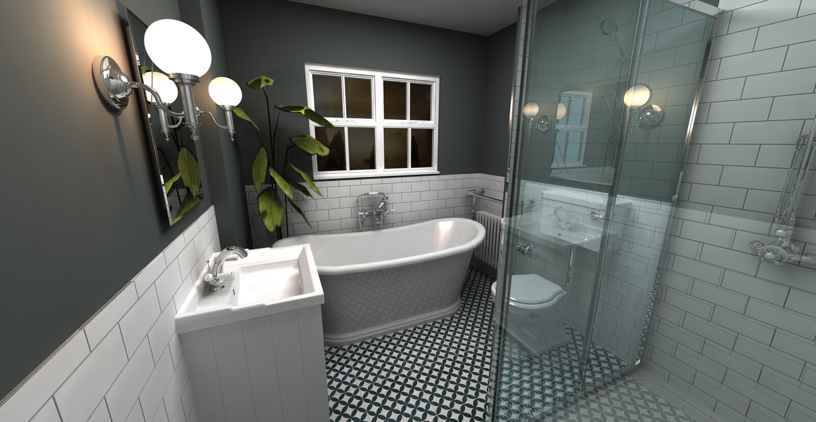 Digital image of a contemporary bathroom designed using the Sanctuary Bathrooms 3D design tool