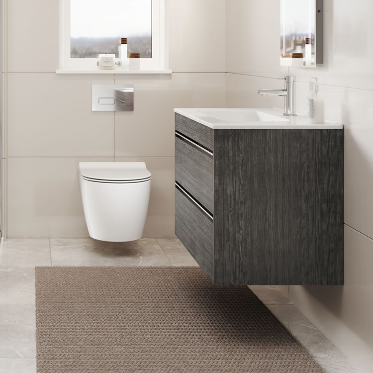 Product Lifestyle image of the Crosswater Kai Grey Oak Bathroom Suite
