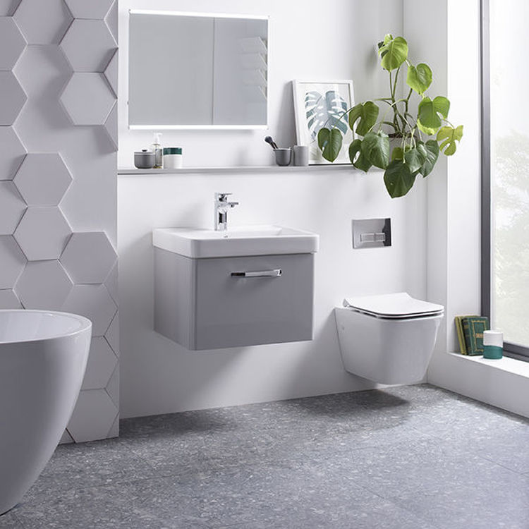 Product Lifestyle image of the Tavistock Structure Wall Hung Toilet and Soft Close Seat