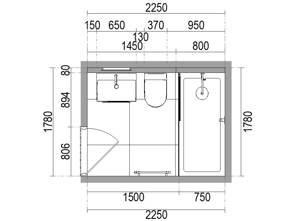 Blueprint for a small bathroom, measuring approximately 6 feet by 7 feet