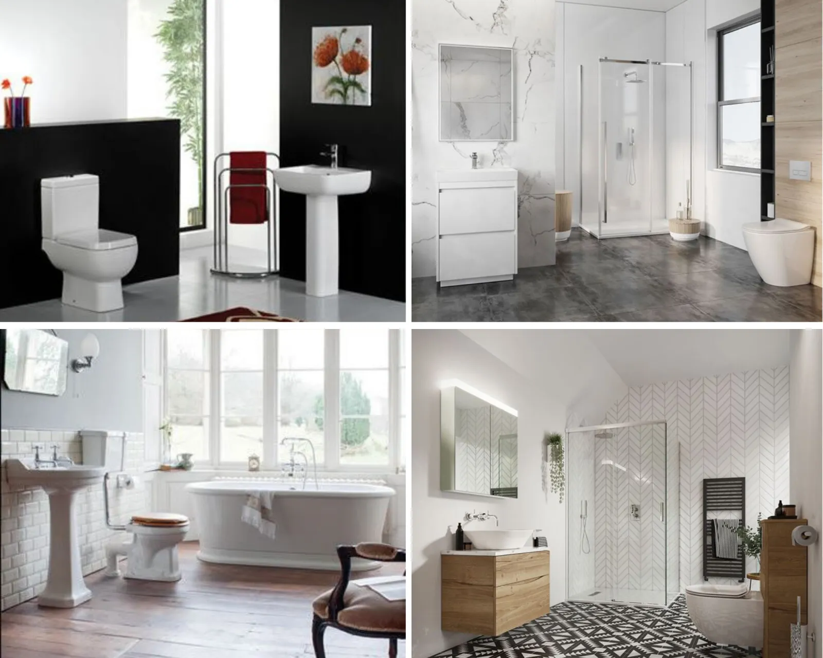 Collage of images of bathroom suites