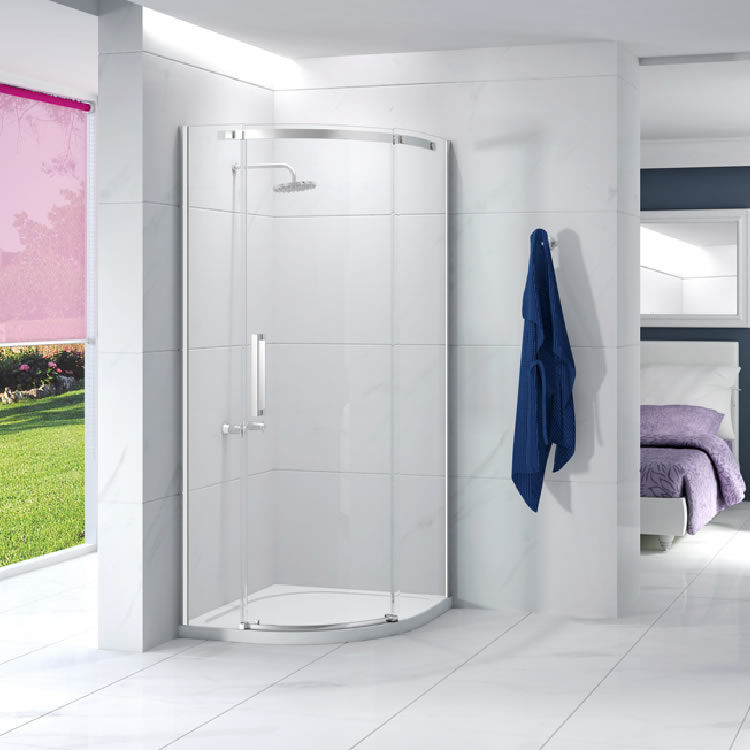 Product Lifestyle image of Ionic by Merlyn Essence 8mm Offset Quadrant Shower Door