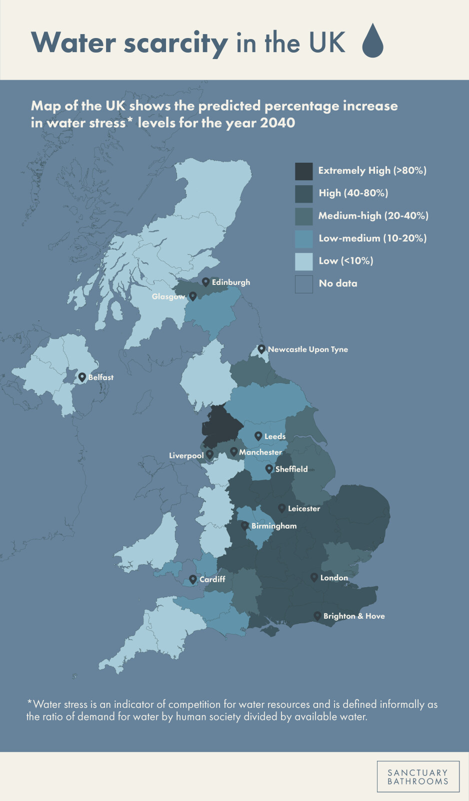 Graphic image of a water scarcity map of the UK