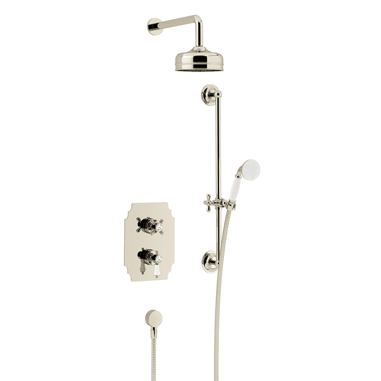 Product Cut out image of Heritage Glastonbury Vintage Gold Shower Kit with Fixed Head and Flexible Riser Kit