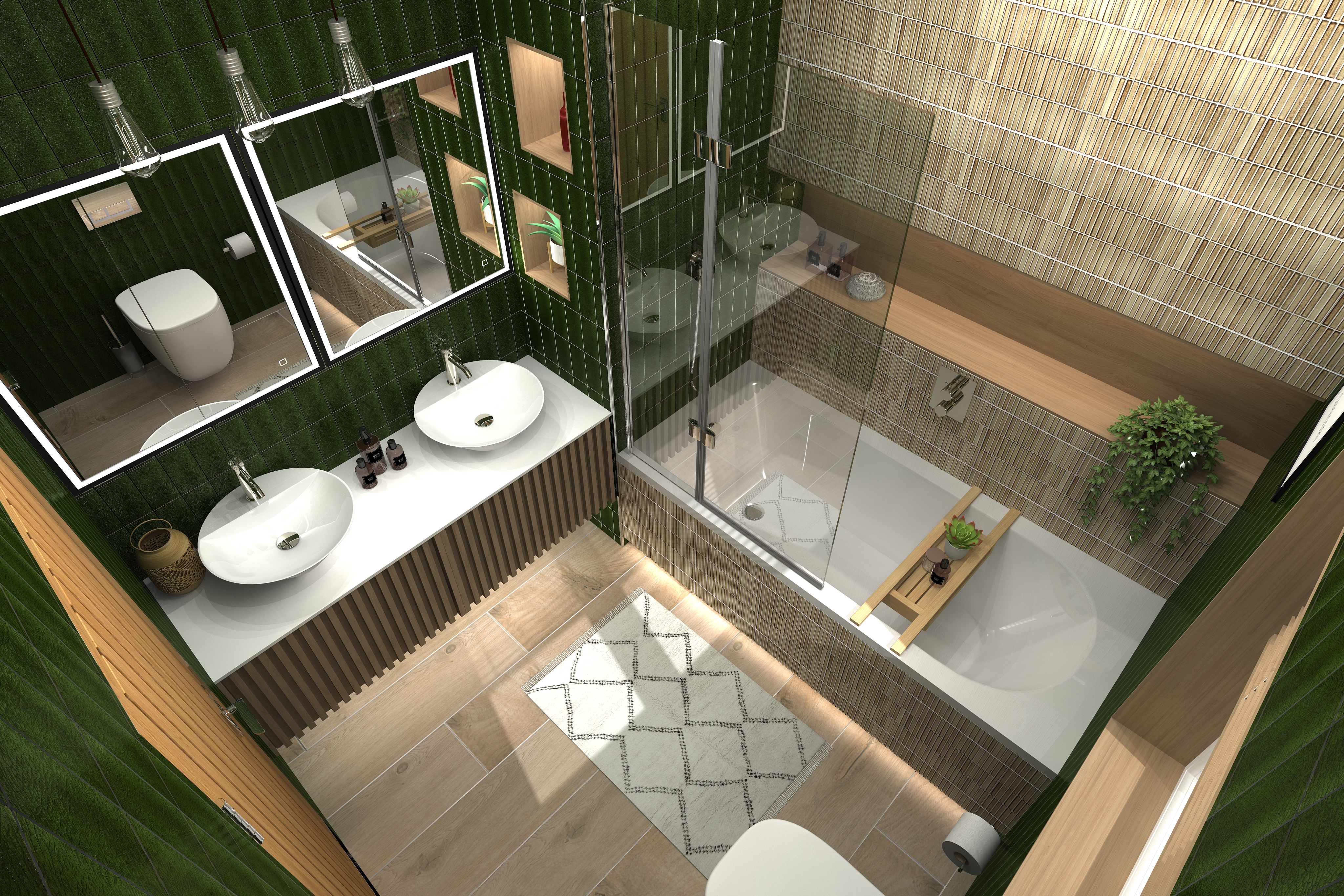 High angle digital lifestyle image of the Capricon inspired bathroom