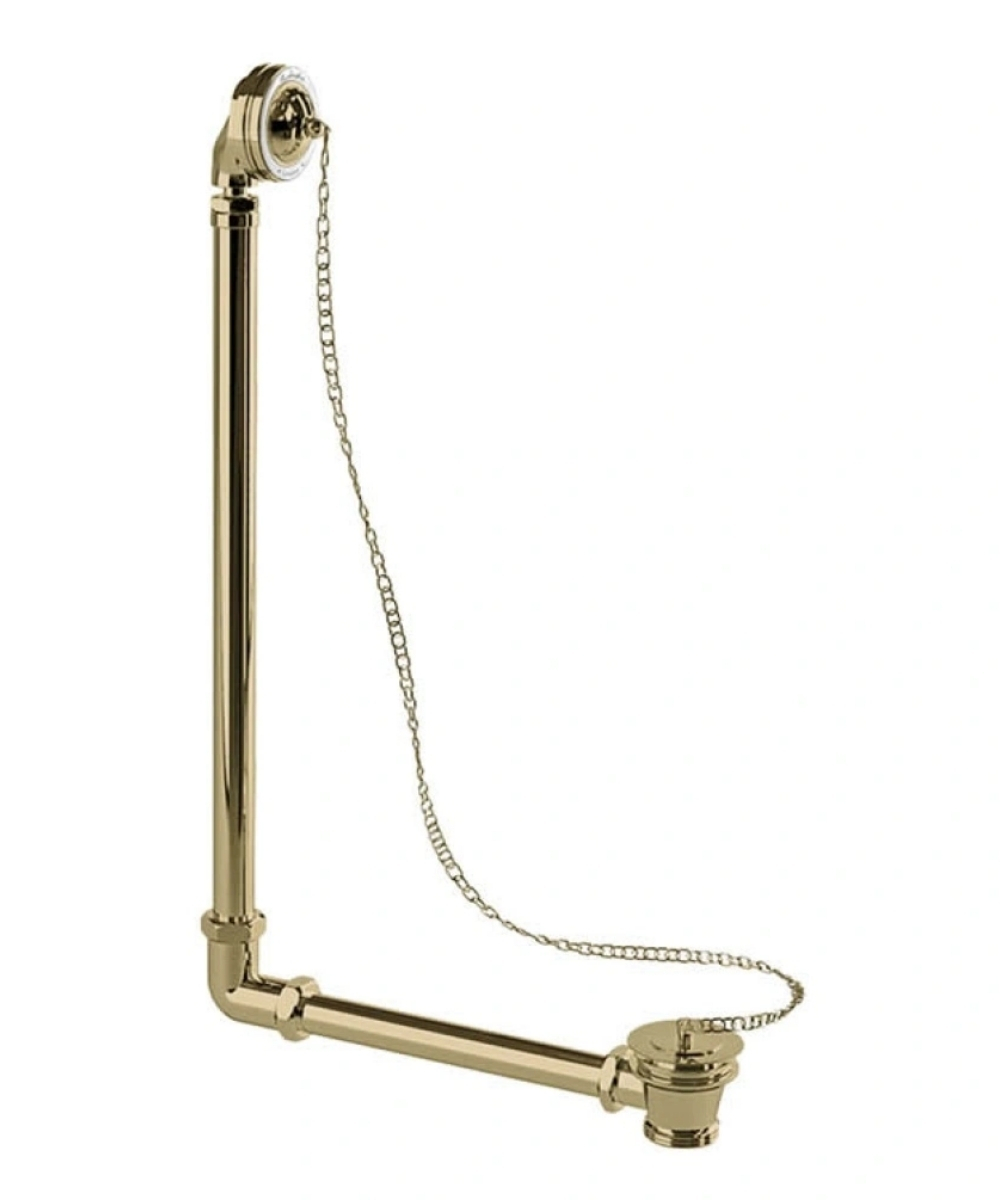burlington exposed gold waste and overflow with plug and chain and white ceramic detailing