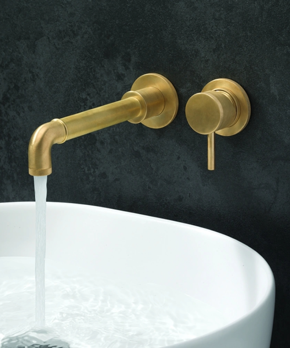 crosswater mpro industrial 2 hole wall mounted basin tap in unlacquered brushed brass