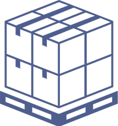 icon image of a pallet with 8 taped up boxes in a cube 2 x 2 x 2 shape