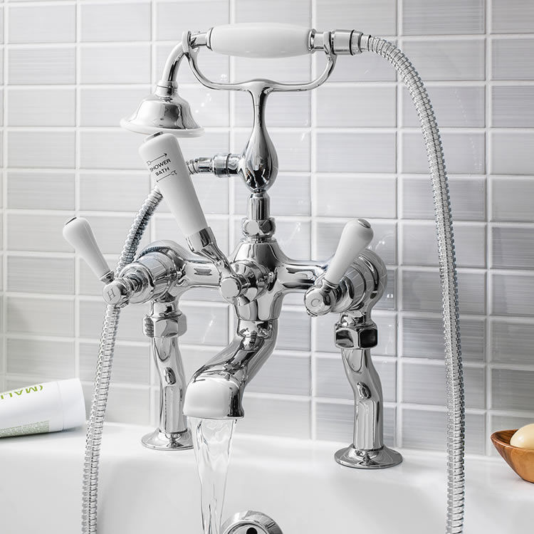 Close up product lifestyle image of Crosswater Belgravia Crosshead Bath Shower Mixer with Kit