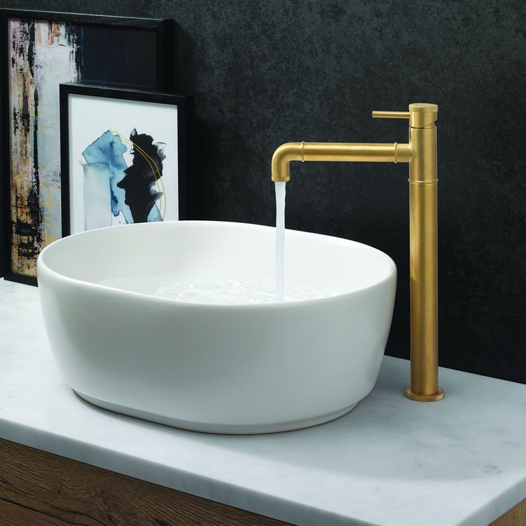 Product Lifestyle image of Crosswater MPRO Industrial Brushed Brass Tall Basin Mixer