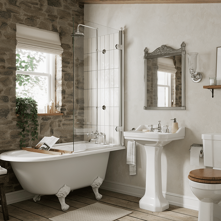 Product Lifestyle image of the Burlington Hampton Freestanding Shower Bath