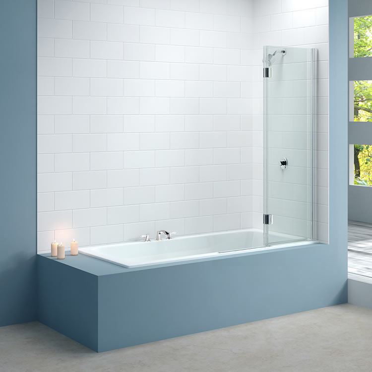 Product Lifestyle image of the Merlyn MB13 2 Panel Folding Bath Screen with its panels folded