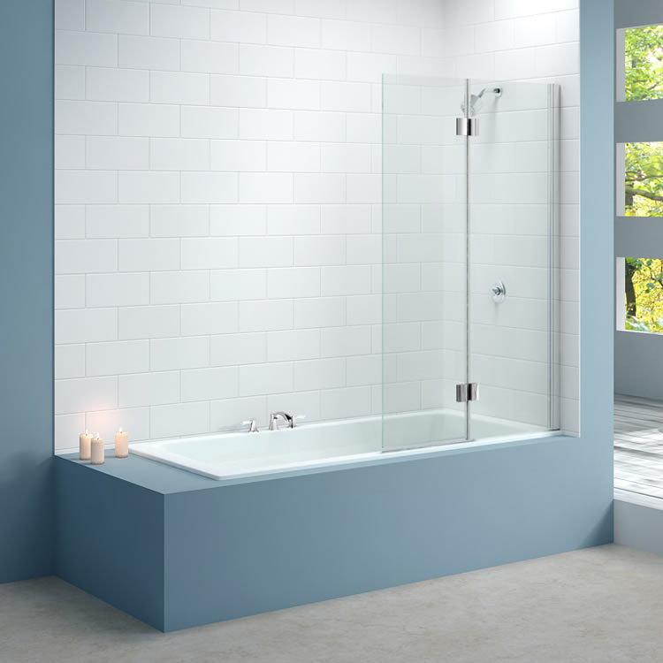 Product Lifestyle image of a Merlyn MB13 2 Panel Folding Bath Screen with its panels unfolded