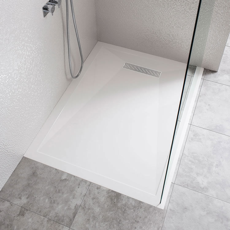 Lifestyle image of a rectangular linear shower tray
