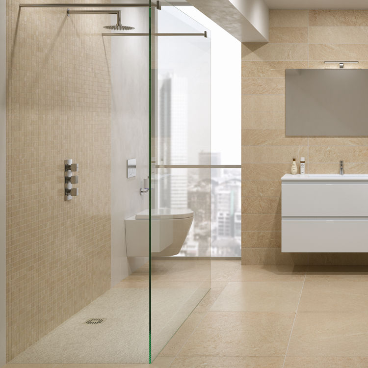 Lifestyle image of a shower enclosure with a rectangular shower tray