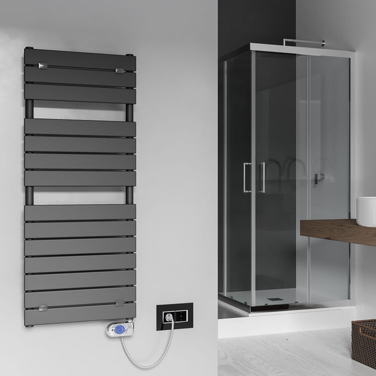 Product Lifestyle image of Lazzarini E-Palermo Electric Anthracite Towel Radiator and Digital Thermostat