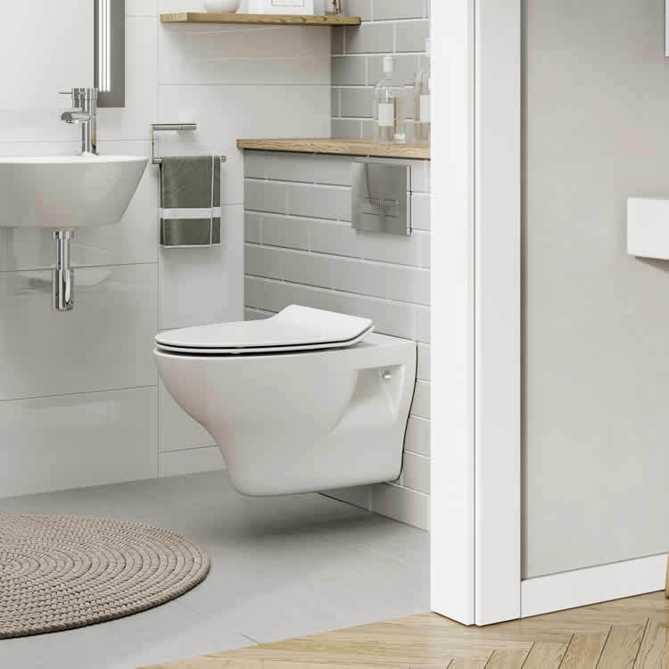 Product Lifestyle image of Crosswater Kai Wall Hung Toilet and Thin Soft Close Seat