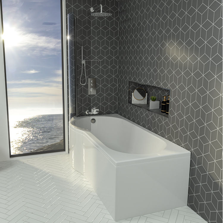 Product Lifestyle image of the Eastbrook Beaufort Shannon 1700mm x 850mm P Shaped Shower Bath