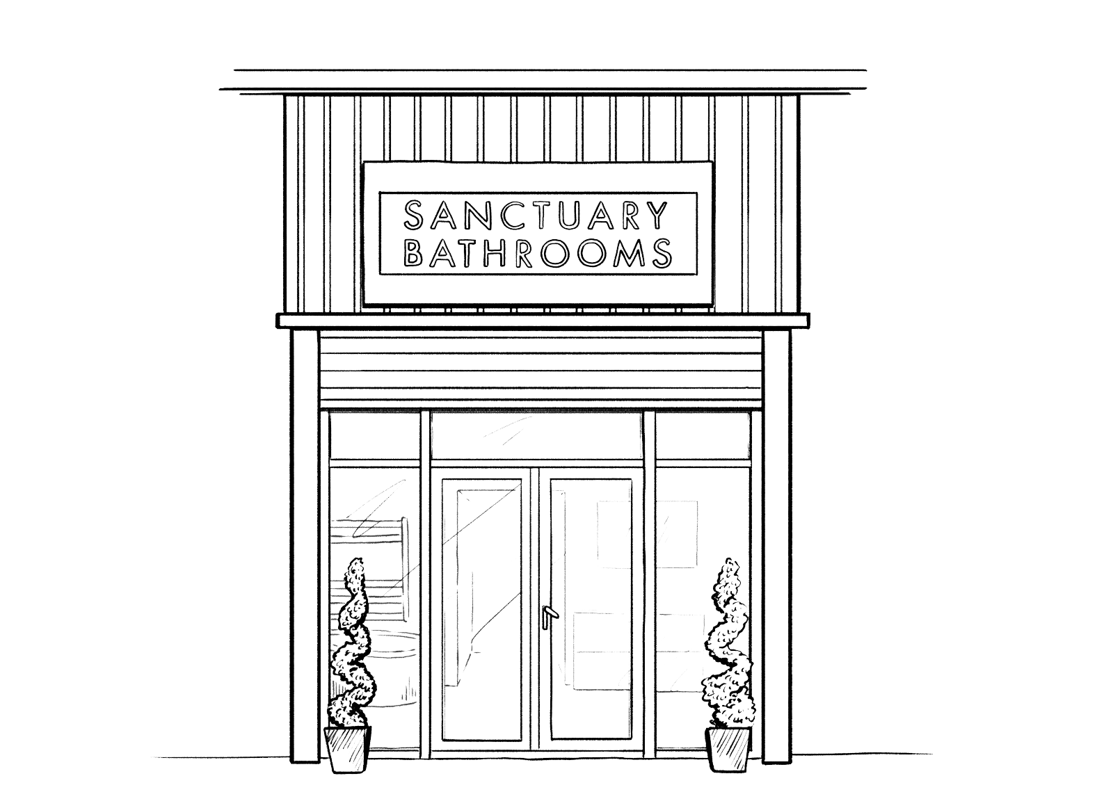 sketch drawing image of outside of the Sanctuary Bathrooms Showroom entrance