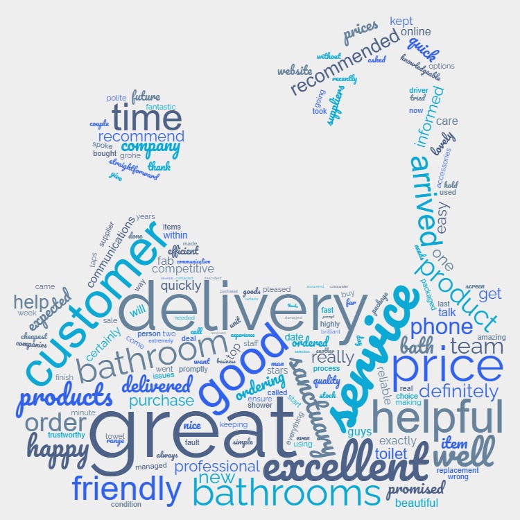 image of wordcloud showing all the words in Sanctuary Bathrooms reviews