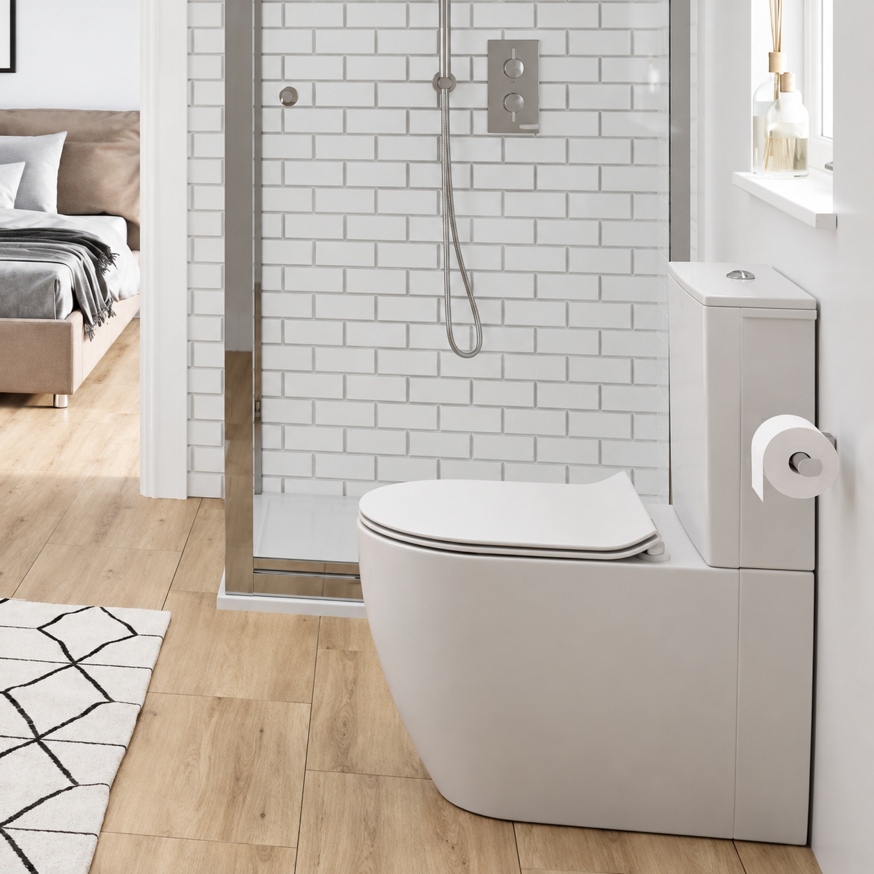 Lifestyle image of the Crosswater Kai Gloss White Close-Coupled Toilet