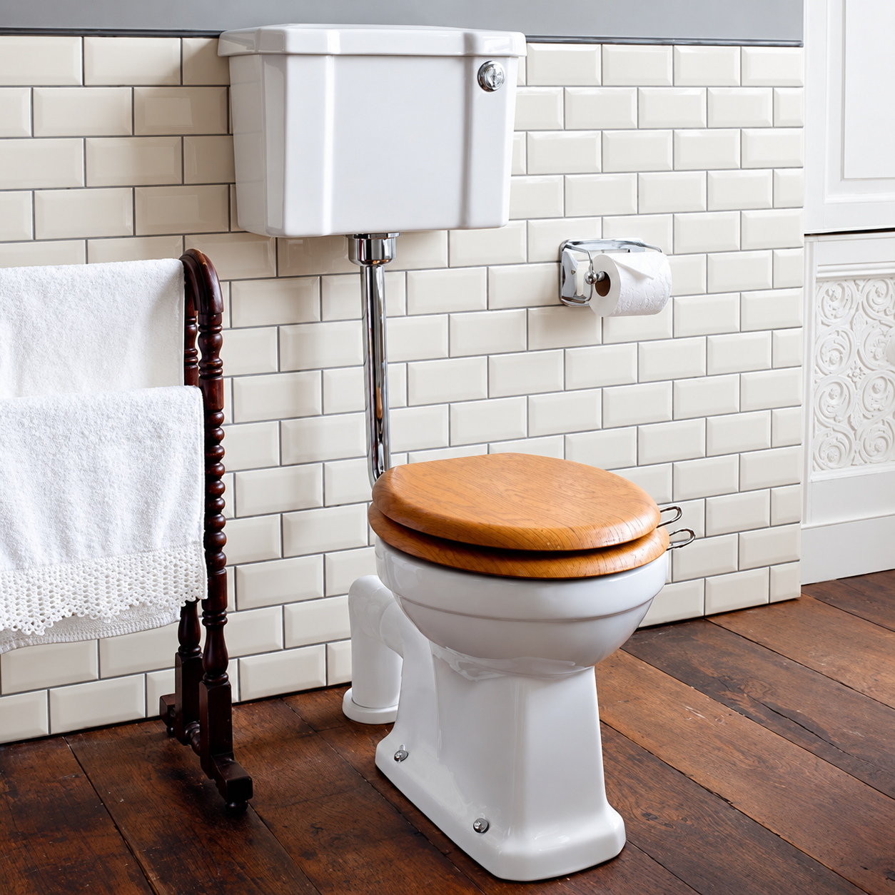 Lifestyle image of the Burlington Low Level Toilet with Push Button