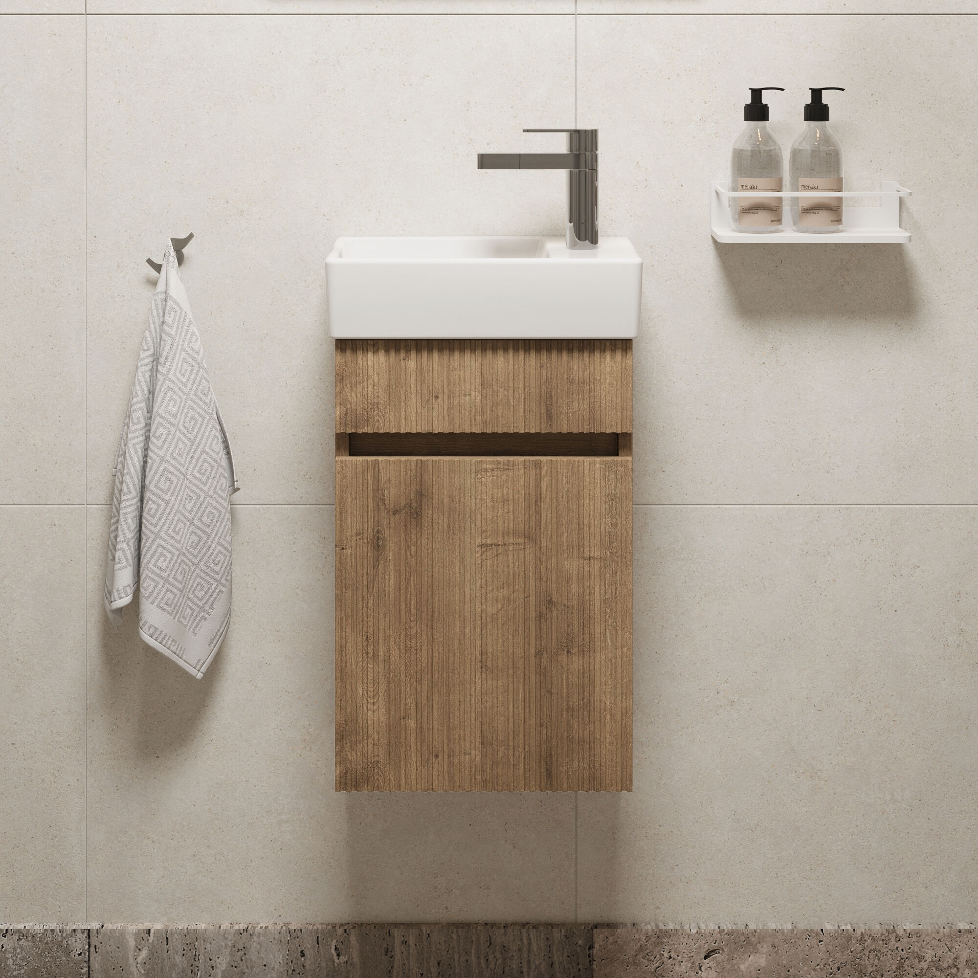 lifestyle image of Abacus Concept Halifax Oak S1 Vanity Unit & Basin