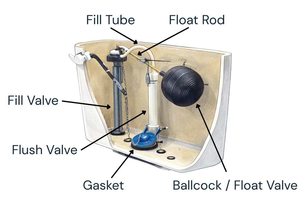 Illustration of a common toilet cistern